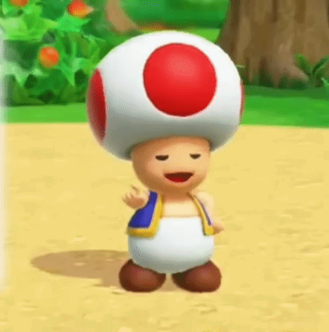 Cartoon Toad With Red and White Mushroom on Dirt Road