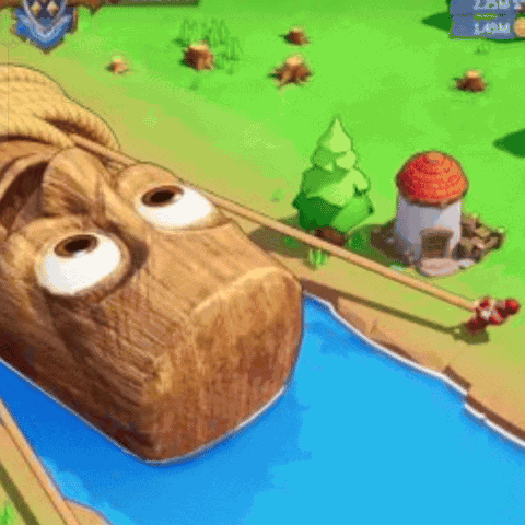 Cartoon Totem Pole With Big Eyes And River GIF