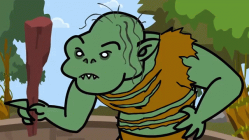 Cartoon Troll Holding Stick GIF