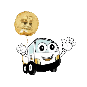 Cartoon Truck Holding 47th Anniversary Balloon