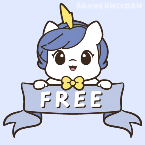 Cartoon Unicorn Holding Free Sign GIF
