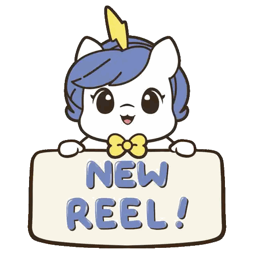 Cartoon Unicorn Holding New Reel Sign