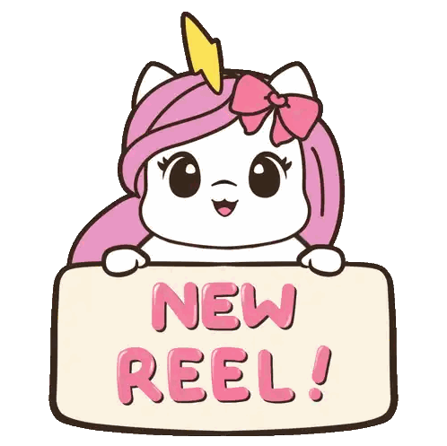 Cartoon Unicorn Holding New Reel Sign