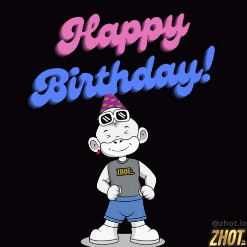 Cartoon Wearing Party Hat and Zhot Shirt