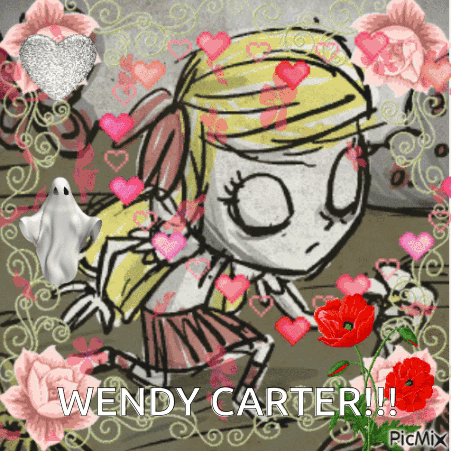 Cartoon Wendy Carter With Hearts and Flowers