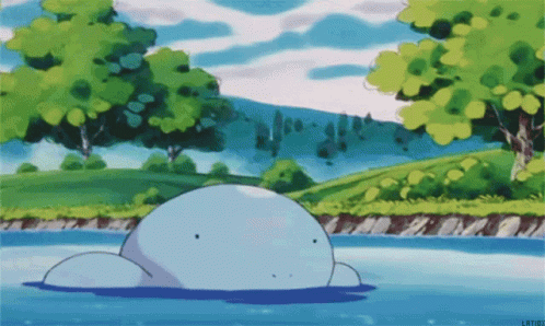 Cartoon Whale Floating in Water With Trees