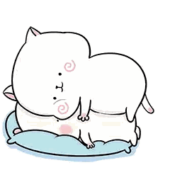 Cartoon White Cat Lying on Blue Pillow