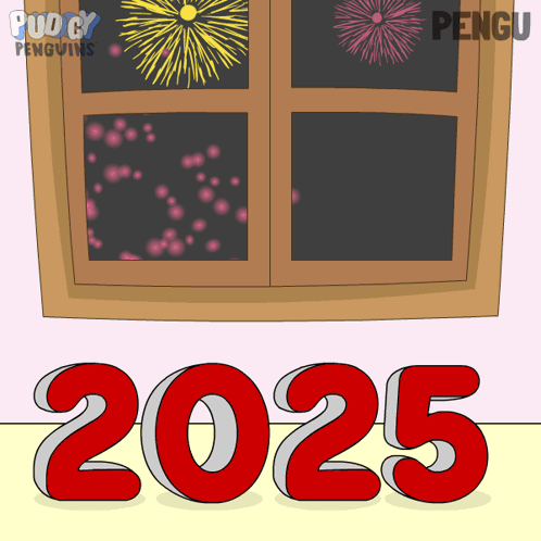 Cartoon Window With Fireworks 2025