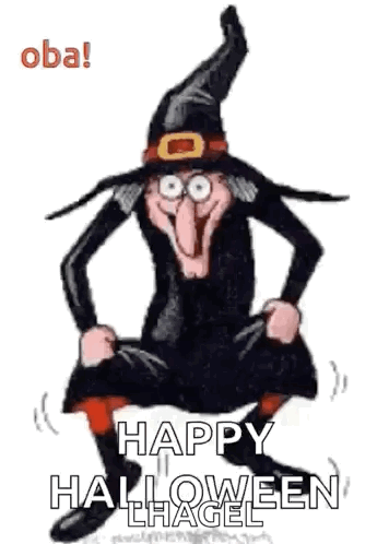 Cartoon Witch Dancing Happy Halloween