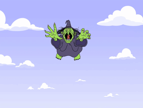 Cartoon Witch Flying GIF