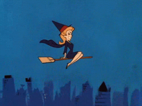 Cartoon Witch Flying on Broom