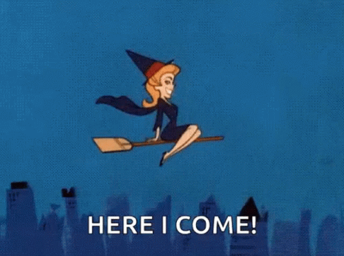Cartoon Witch Flying on Broomstick