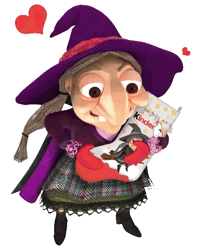 Cartoon Witch Holding Kinder Chocolate