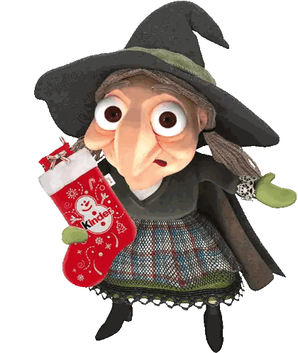 Cartoon Witch Holding Kinder Socks