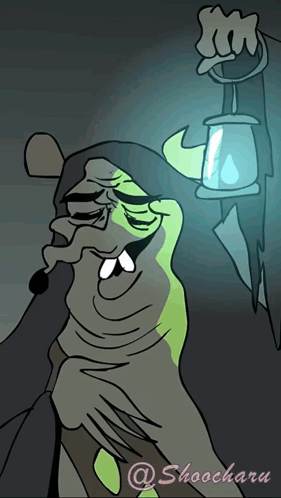 Cartoon Witch Holding Lantern Shoocharau