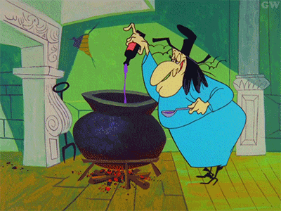 Cartoon Witch Pouring Purple Liquid GIF