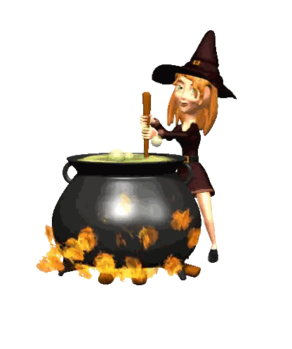 Cartoon Witch Stirring Cauldron