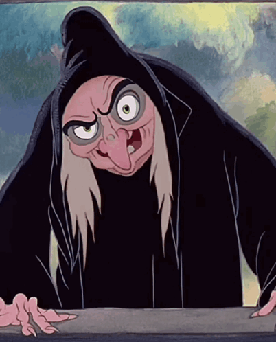 Cartoon Witch With Gray Hair And Big Nose GIF