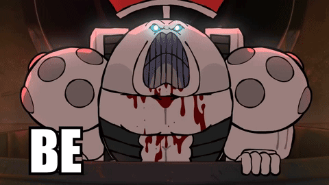 Cartoon With Blood Coming Out of Mouth and Word Be