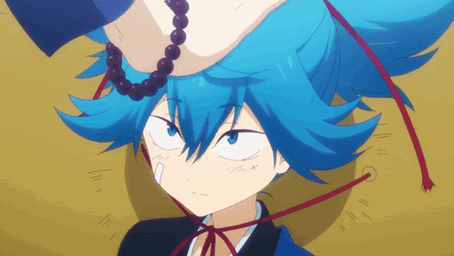Cartoon With Blue Hair and Necklace
