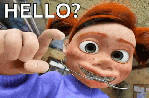 Cartoon With Braces Pointing and Saying Hello