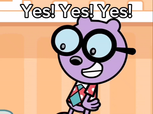 Cartoon With Glasses Saying Yes Yes Yes