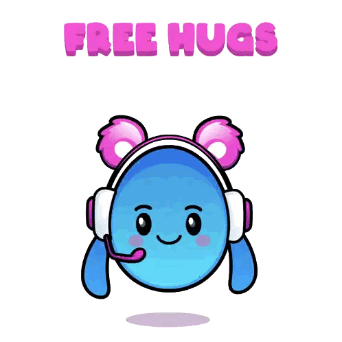 Cartoon With Headphones And Free Hugs Text