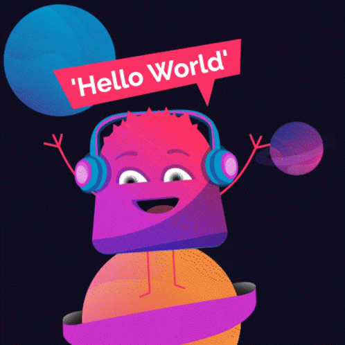 Cartoon With Headphones Saying Hello World