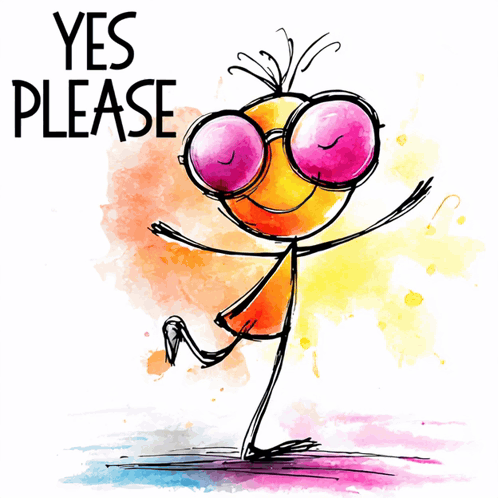 Cartoon With Pink Glasses Saying Yes Please GIF
