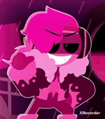 Cartoon with Pink Hair and Black Jacket Thumbs Up