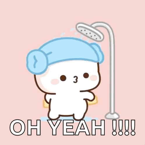 Cartoon With Towel Taking Shower Saying Oh Yeah