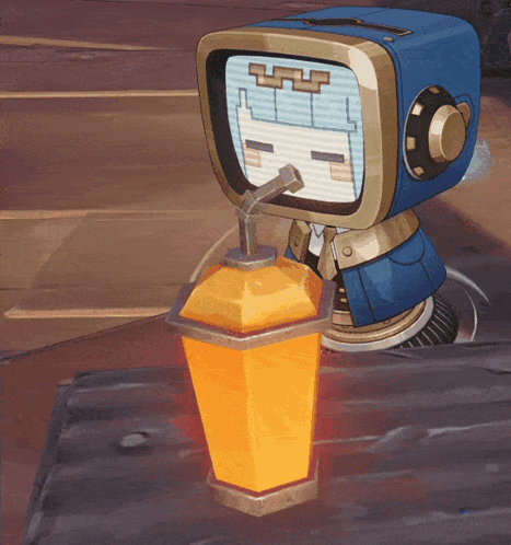 Cartoon With TV Head Drinking From Bottle