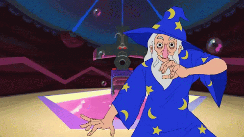 Cartoon Wizard In Blue Robe With Stars GIF