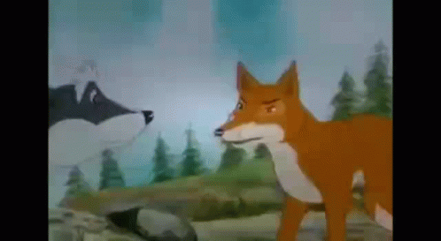 Cartoon Wolf and Fox in the Woods