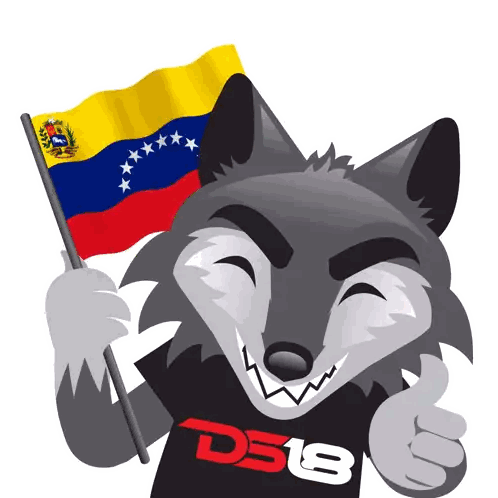 Cartoon Wolf Holding Venezuelan Flag