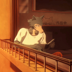 Cartoon Wolf Reading Book Looking Out Window
