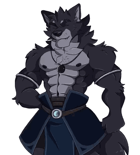 Cartoon Wolf with Blue Belt