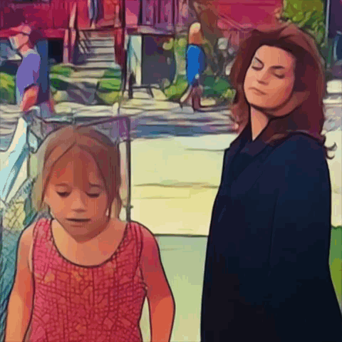 Cartoon Woman and Little Girl