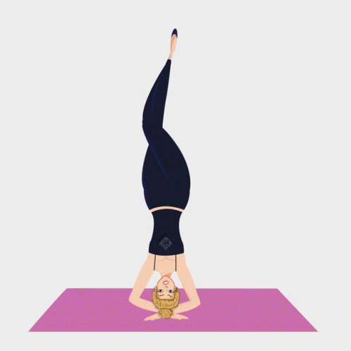 Cartoon Woman Doing Handstand on Yoga Mat