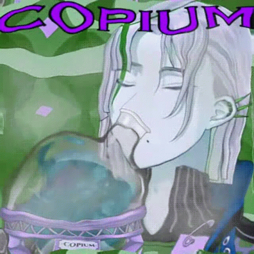 Cartoon Woman Drinking Bottle Copium