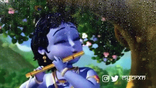 Cartoon Woman Holding Baby Krishna with Krishna Janmashtami
