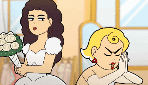 Cartoon Woman Holding Bouquet GIF