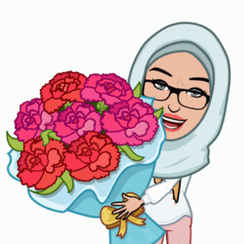 Cartoon Woman Holding Carnations GIF