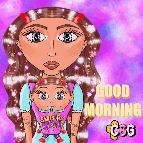 Cartoon Woman Holding Child Good Morning CSG