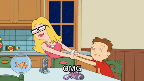 Cartoon Woman Holding Man's Hand With OMG