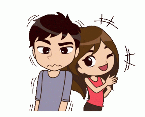 Cartoon Woman Hugging Man