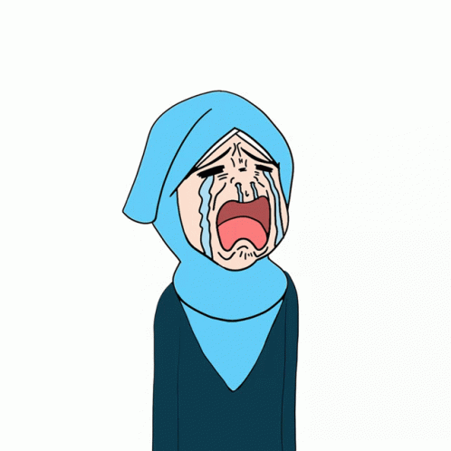 Cartoon Woman In Blue Hijab Crying GIF