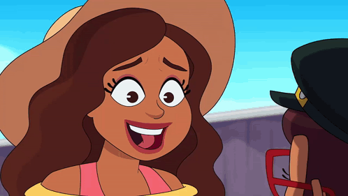 Cartoon Woman in Hat and Glasses Smiling