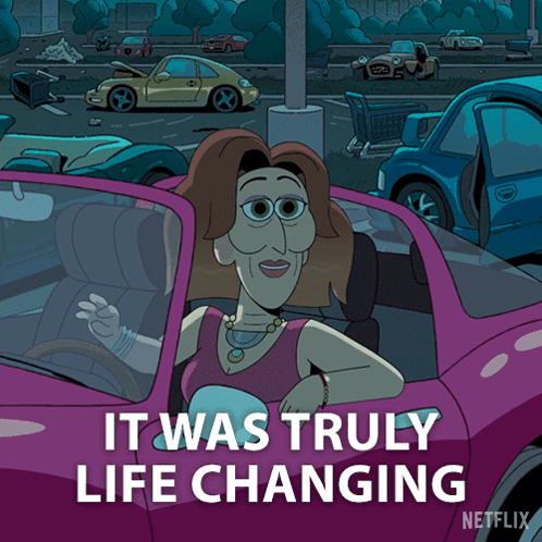 Cartoon Woman in Pink Car With It Was Truly Life Changing