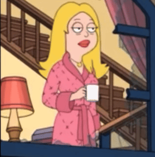 Cartoon Woman in Pink Robe Holding Cup